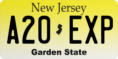 NJ license plate A20EXP