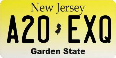 NJ license plate A20EXQ
