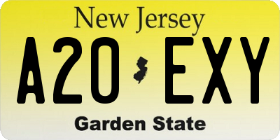 NJ license plate A20EXY
