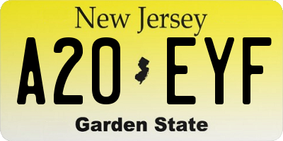 NJ license plate A20EYF
