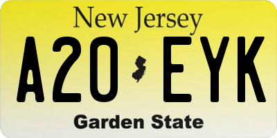 NJ license plate A20EYK