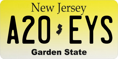 NJ license plate A20EYS
