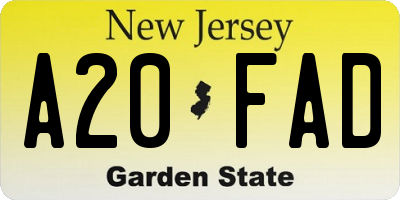 NJ license plate A20FAD
