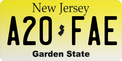 NJ license plate A20FAE