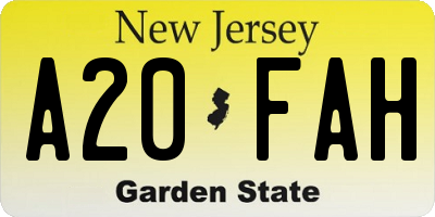 NJ license plate A20FAH