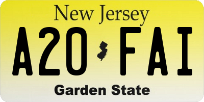 NJ license plate A20FAI
