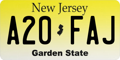 NJ license plate A20FAJ