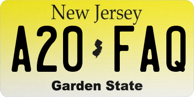NJ license plate A20FAQ