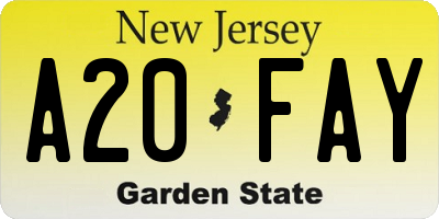 NJ license plate A20FAY