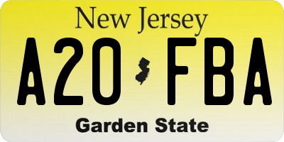 NJ license plate A20FBA