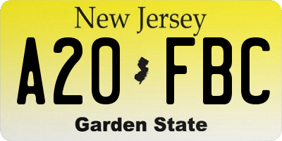 NJ license plate A20FBC