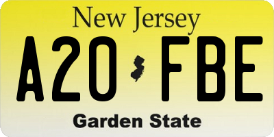 NJ license plate A20FBE