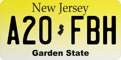 NJ license plate A20FBH