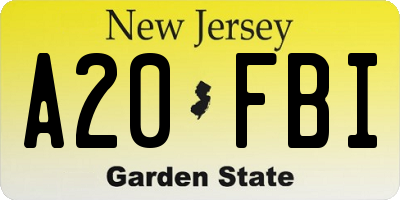 NJ license plate A20FBI