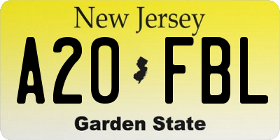 NJ license plate A20FBL