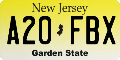 NJ license plate A20FBX