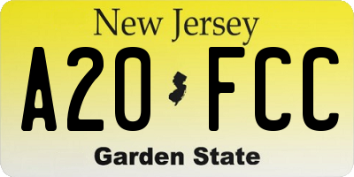 NJ license plate A20FCC
