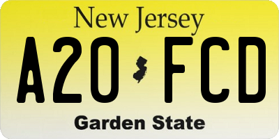 NJ license plate A20FCD