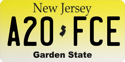 NJ license plate A20FCE