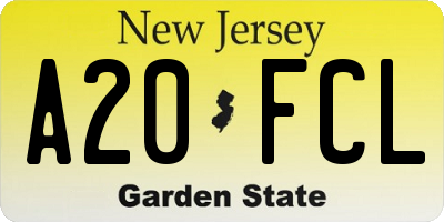 NJ license plate A20FCL