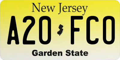 NJ license plate A20FCO