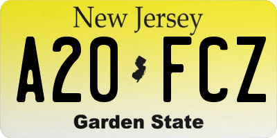 NJ license plate A20FCZ