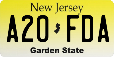 NJ license plate A20FDA