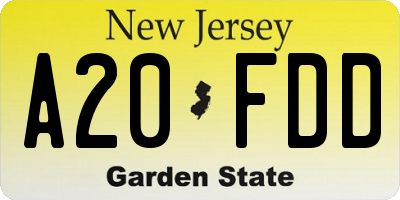 NJ license plate A20FDD