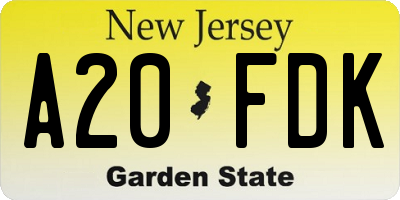 NJ license plate A20FDK