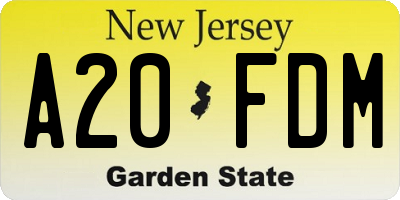 NJ license plate A20FDM