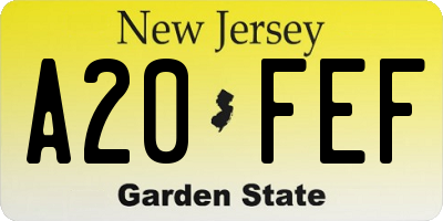 NJ license plate A20FEF