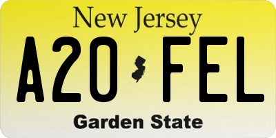 NJ license plate A20FEL