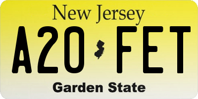 NJ license plate A20FET