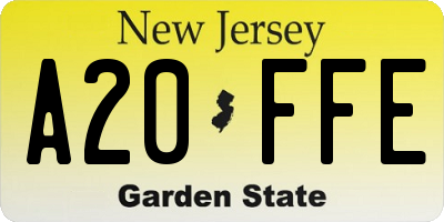 NJ license plate A20FFE