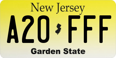 NJ license plate A20FFF