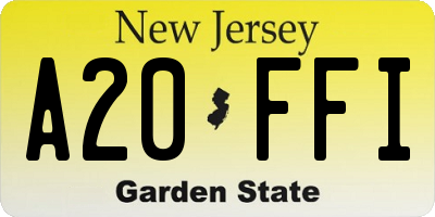 NJ license plate A20FFI