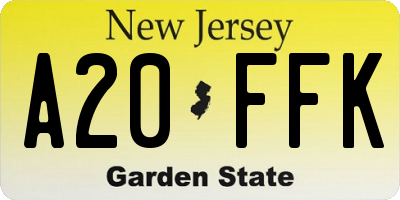 NJ license plate A20FFK