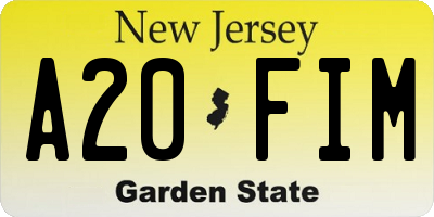 NJ license plate A20FIM