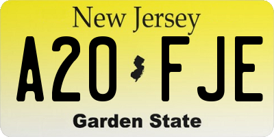 NJ license plate A20FJE