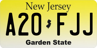NJ license plate A20FJJ