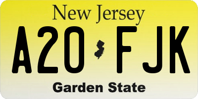 NJ license plate A20FJK
