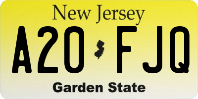 NJ license plate A20FJQ