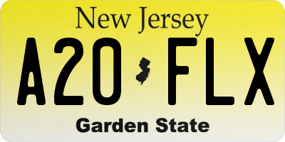 NJ license plate A20FLX
