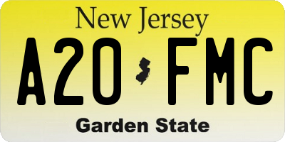 NJ license plate A20FMC