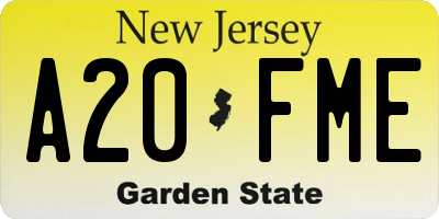 NJ license plate A20FME