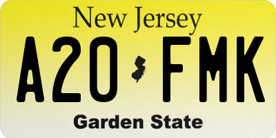 NJ license plate A20FMK