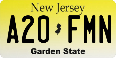 NJ license plate A20FMN