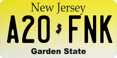 NJ license plate A20FNK