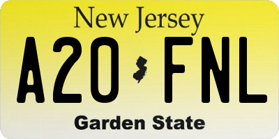NJ license plate A20FNL