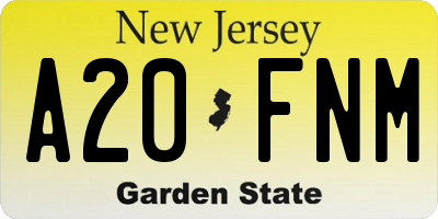 NJ license plate A20FNM